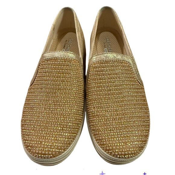 Skechers Double Up Shiny Dancer Slip On Sneakers  Gold 6.5 Memory Foam - Picture 1 of 15